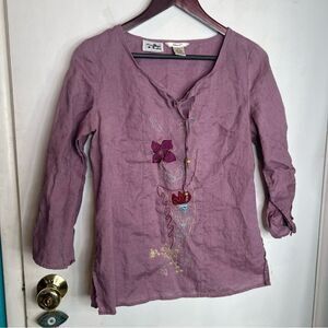 Edward IRESH LINEN 3/4 sleeves linen top embroidered